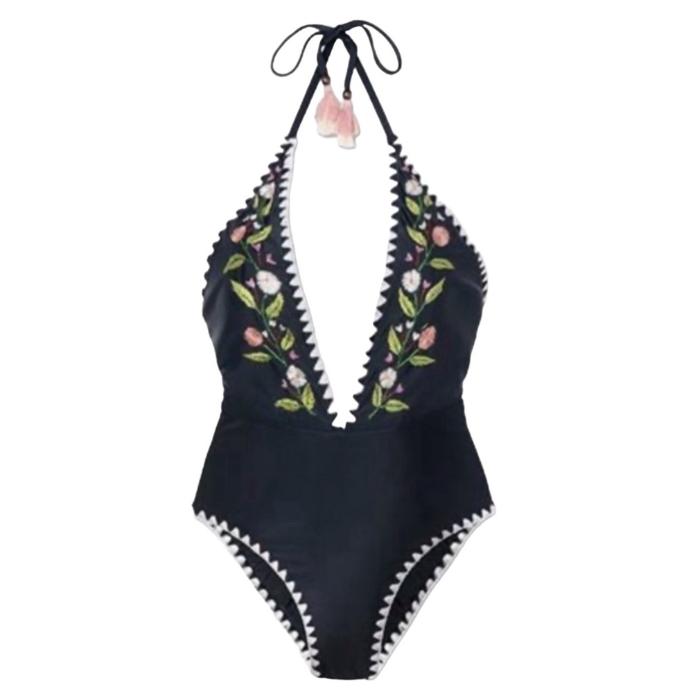WET swimwear The Rachel halter hand embroidered black swimsuit NWT $198 size L
